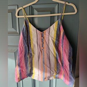 NWT Abound Pink Yellow Blue Multicolor Striped Button-Front Linen Cami